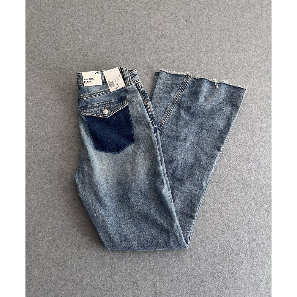 Forever‎ 21 Jeans Womens 29 Medium Wash Stretch Mid Rise Flare Distressed
